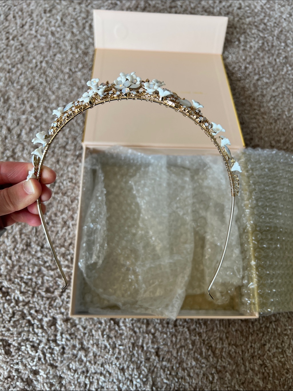 Twigs & Honey Bridal Tiara - Gold, White, Light Blue — image 5 of 8